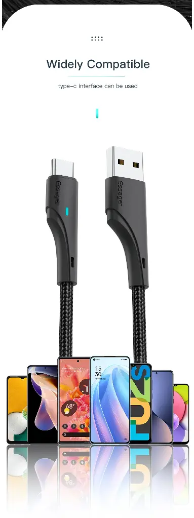 ESSAGER Cable USB Tipo-C 1M 2.4A Carga Rapida/Datos LED
