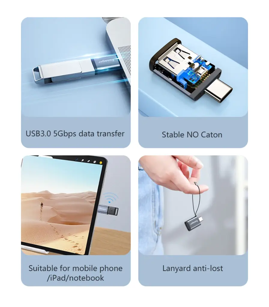ESSAGER Adaptador OTG Tipo-C a USB y USB a Tipo-C 3.0