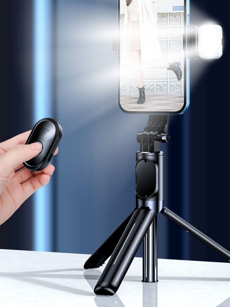 Palo Selfie para Celular Retractil con Luz Tenue y Control BT para Fotografias