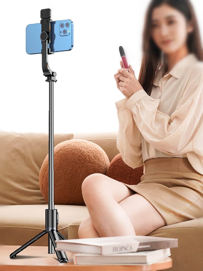 Palo Selfie para Celular Retractil con Luz Tenue y Control BT para Fotografias