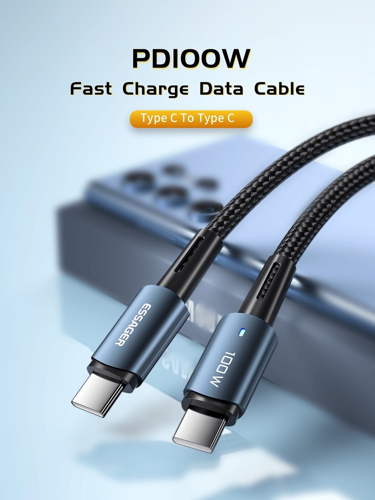 ESSAGER Cable Tipo-C a Tipo-C 100W 2M PD QC 4.0 3.0