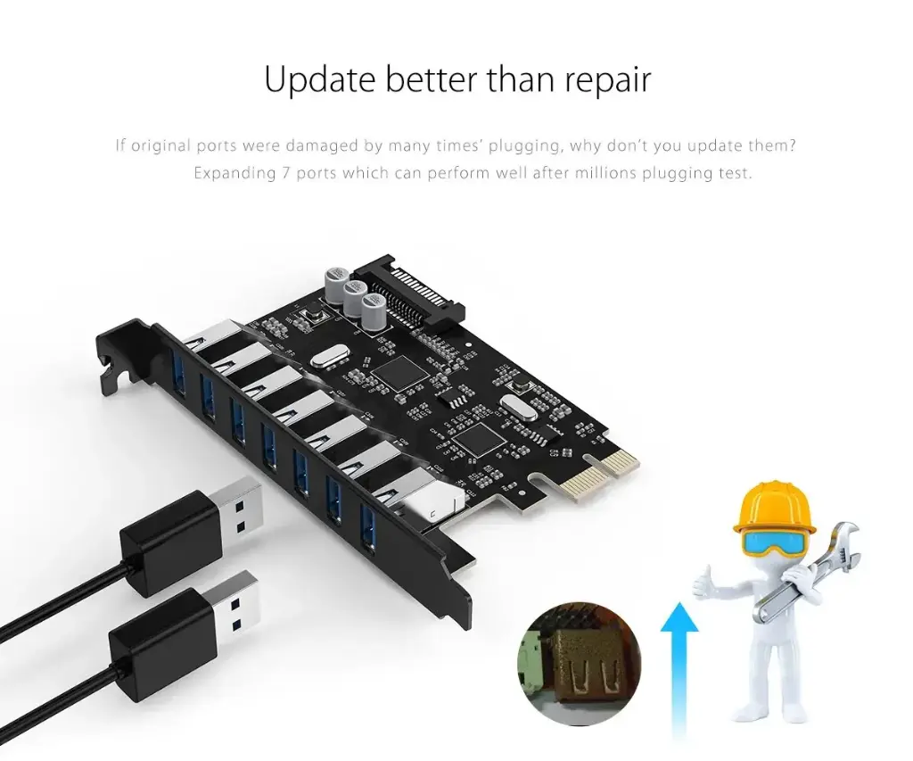 ORICO Tarjeta PCI-E SuperSpeed 7 Puertos USB 3.0 con adaptador 15pin SATA