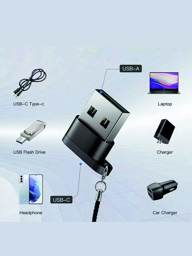 Adaptador Cable Cargador Tipo-C a USB 2.0 c/cordel