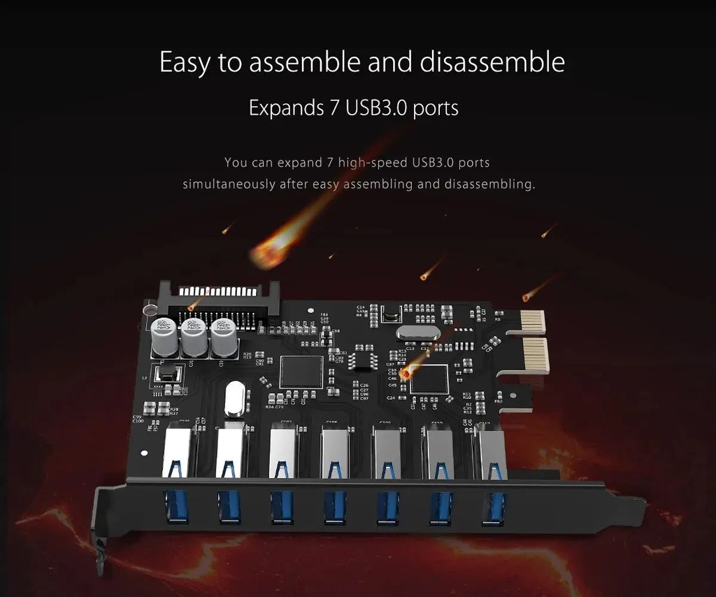 ORICO Tarjeta PCI-E SuperSpeed 7 Puertos USB 3.0 con adaptador 15pin SATA