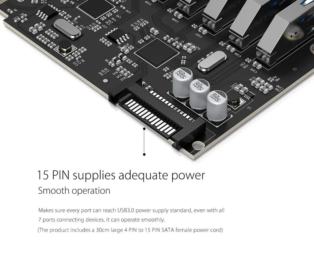 ORICO Tarjeta PCI-E SuperSpeed 7 Puertos USB 3.0 con adaptador 15pin SATA