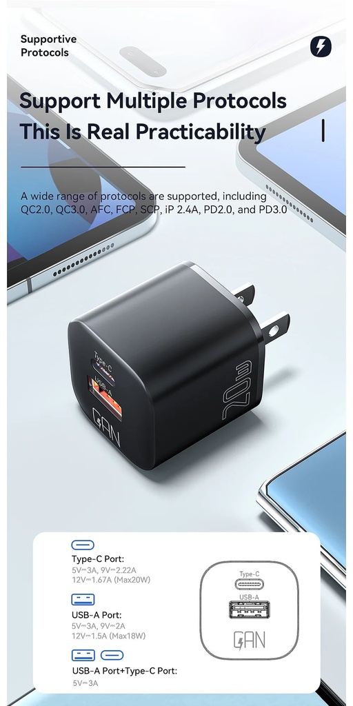 ESSAGER Cargador 20W PD Doble Puerto USB-A y Tipo C