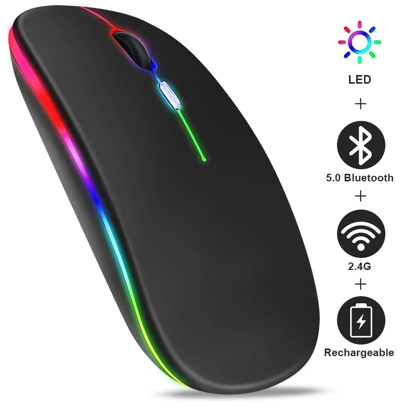 Mouse inalámbrico recargable BT/2,4GHz RGB ergonómico silencioso