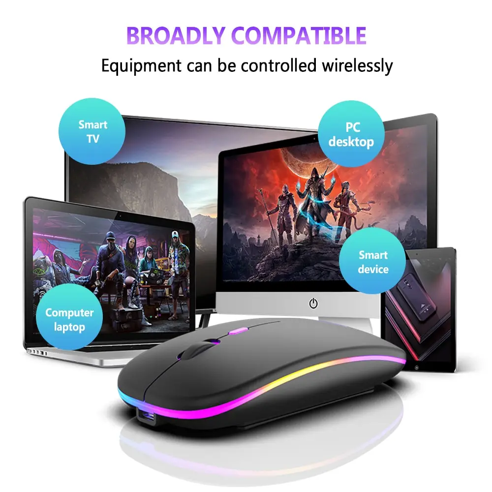 Mouse inalámbrico recargable BT/2,4GHz RGB ergonómico silencioso