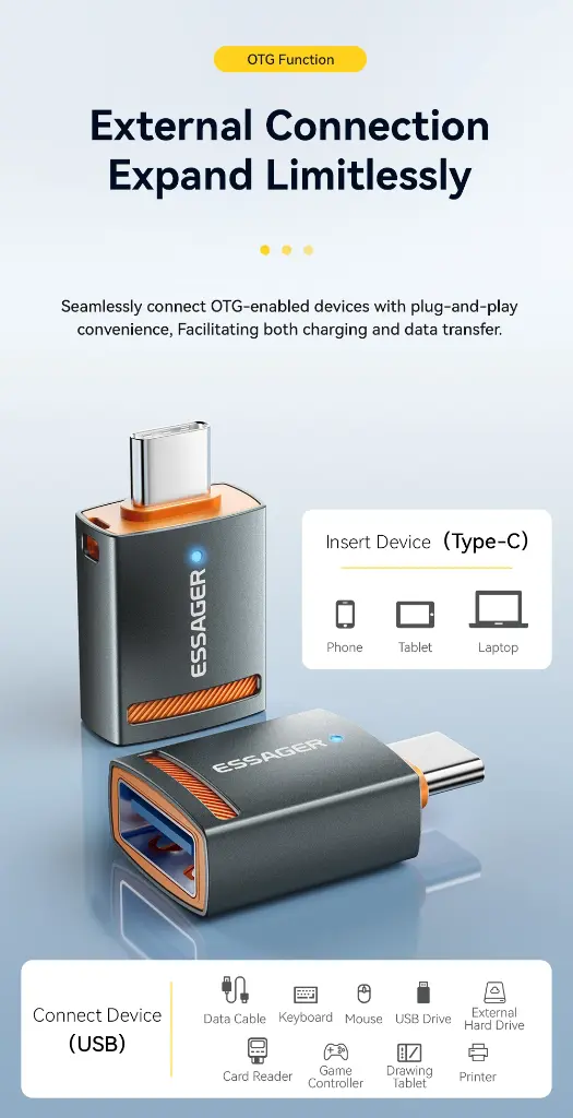 ESSAGER Adaptador OTG USB-Tipo-C