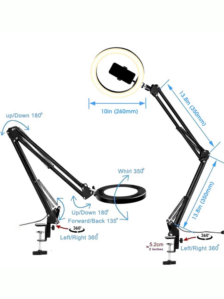 Soporte para Escritorio con Aro de Luz 10"