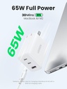UGREEN Cargador 65W 3Puertos 2Tipo-C/1USB Carga Rapida