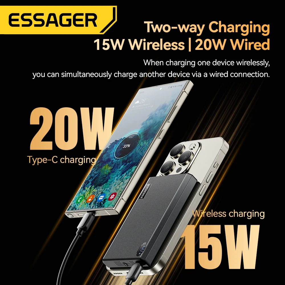 ESSAGER PowerBank 10,000mAh 15w/20w Carga Inalámbrica/Cable