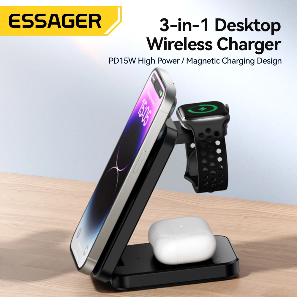 ESSAGER Soporte 3en1 15w Applewatch/Iphone/Airpods