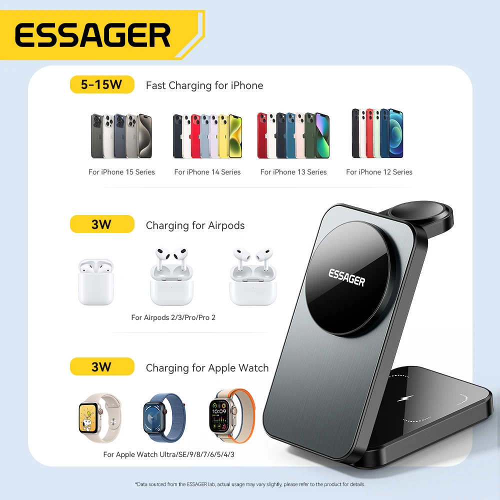 ESSAGER Soporte 3en1 15w Applewatch/Iphone/Airpods