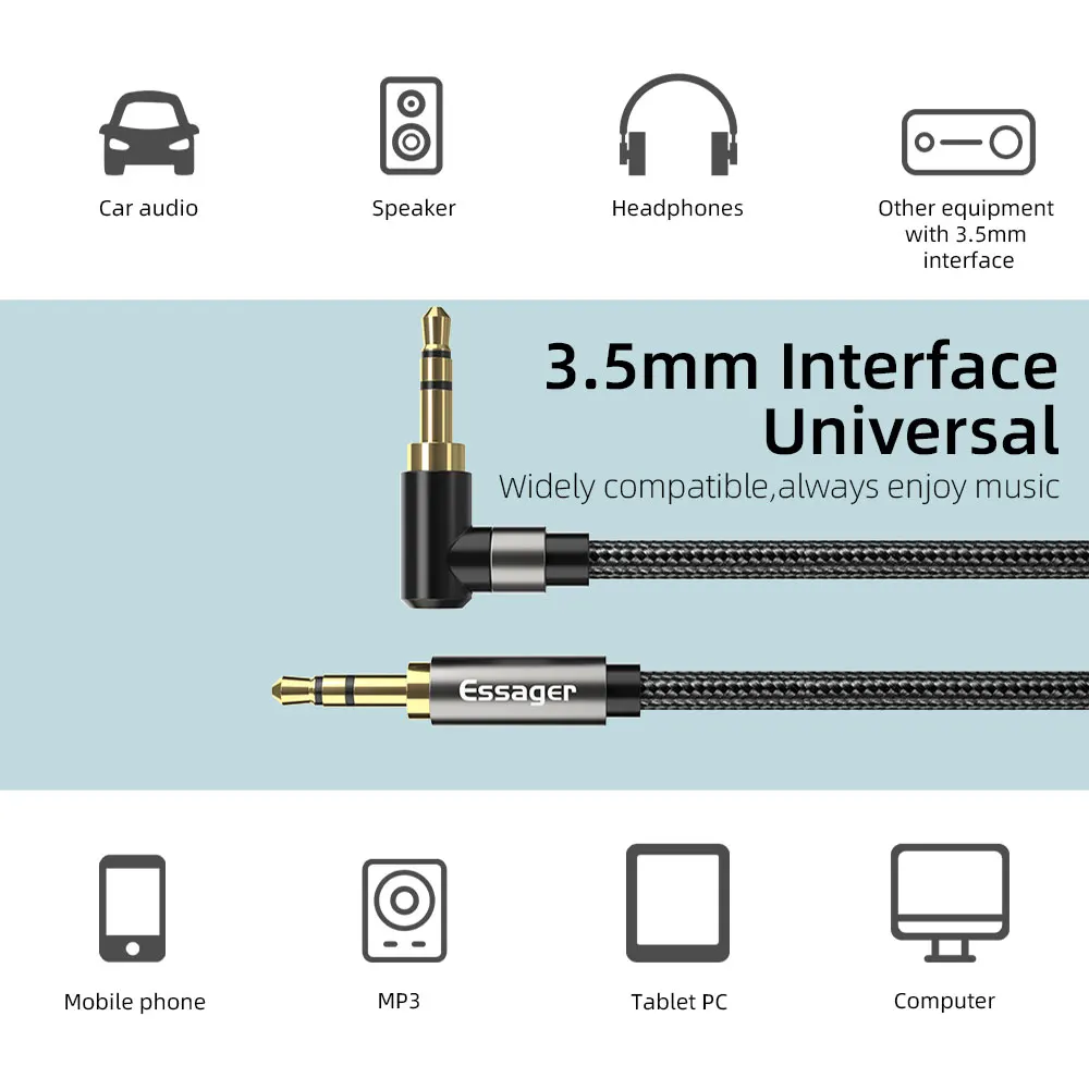 ESSAGER Cable AUX 1.5M 45° 3.5mm