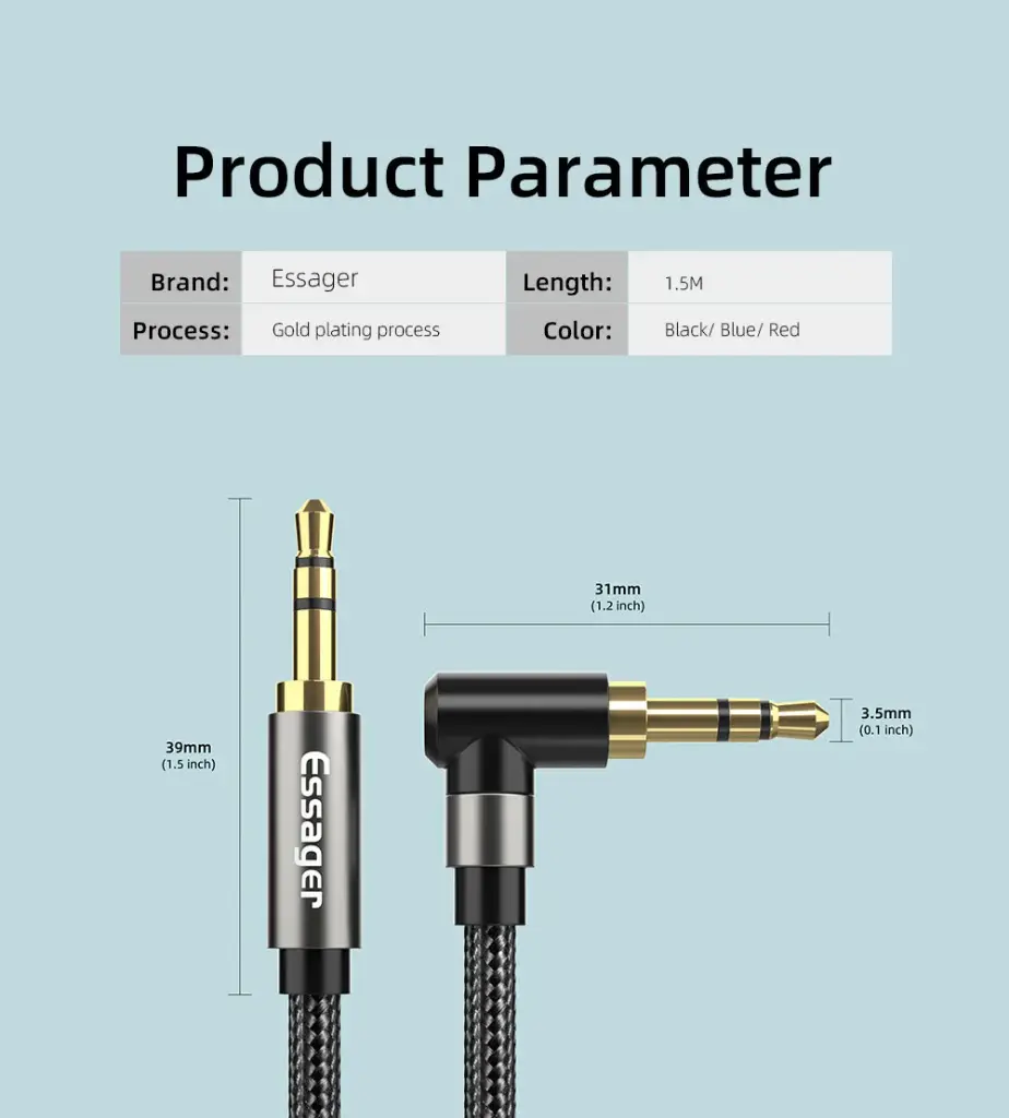 ESSAGER Cable AUX 1.5M 45° 3.5mm