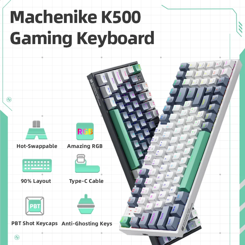 MACHENIKE Teclado Mecanico USB K500 94 Teclas Switch Rojo RGB Gaming