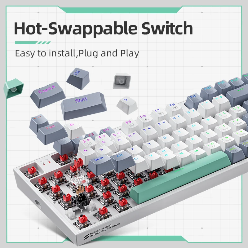 MACHENIKE Teclado Mecanico USB K500 94 Teclas Switch Rojo RGB Gaming