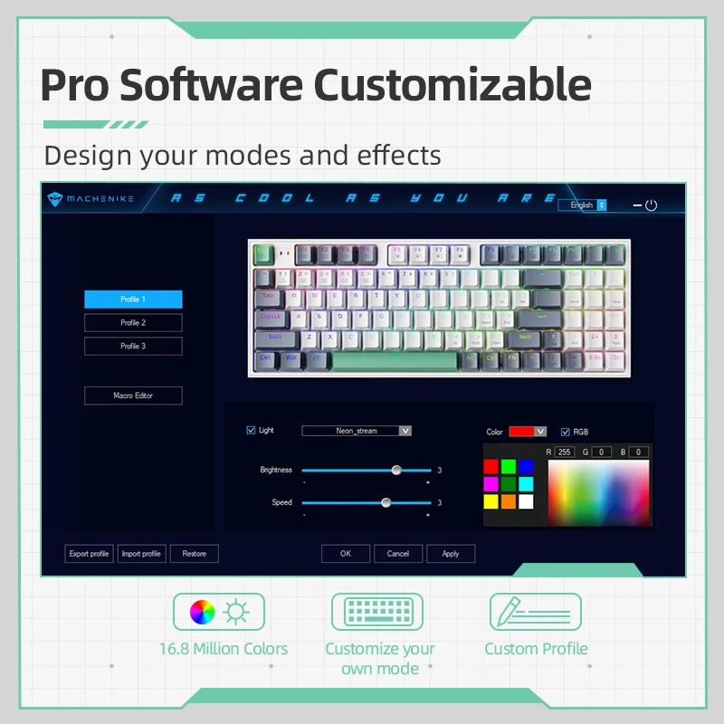 MACHENIKE Teclado Mecanico USB K500 94 Teclas Switch Rojo RGB Gaming