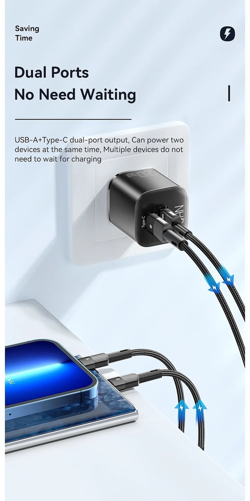 ESSAGER Cargador 20W PD Doble Puerto USB-A y Tipo C