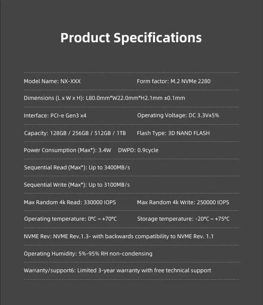 KINGSPEC M.2 NVMe 512GB Disco de Estado Solido NX
