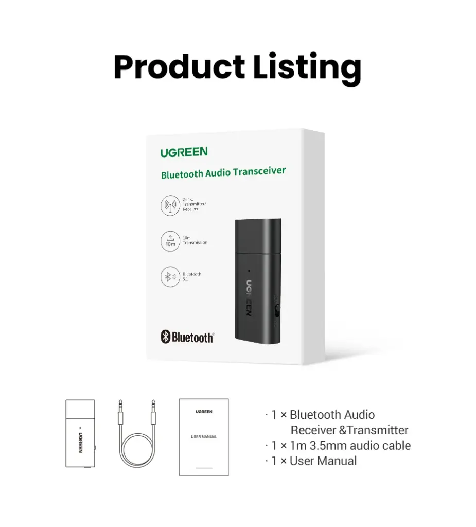 UGREEN Receptor/Transmisor BT 5.1 2en1 AUX 3,5mm