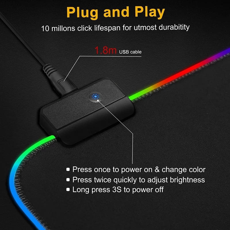 Alfombrilla MousePad Negro LED 31,5x11,8 pulgadas