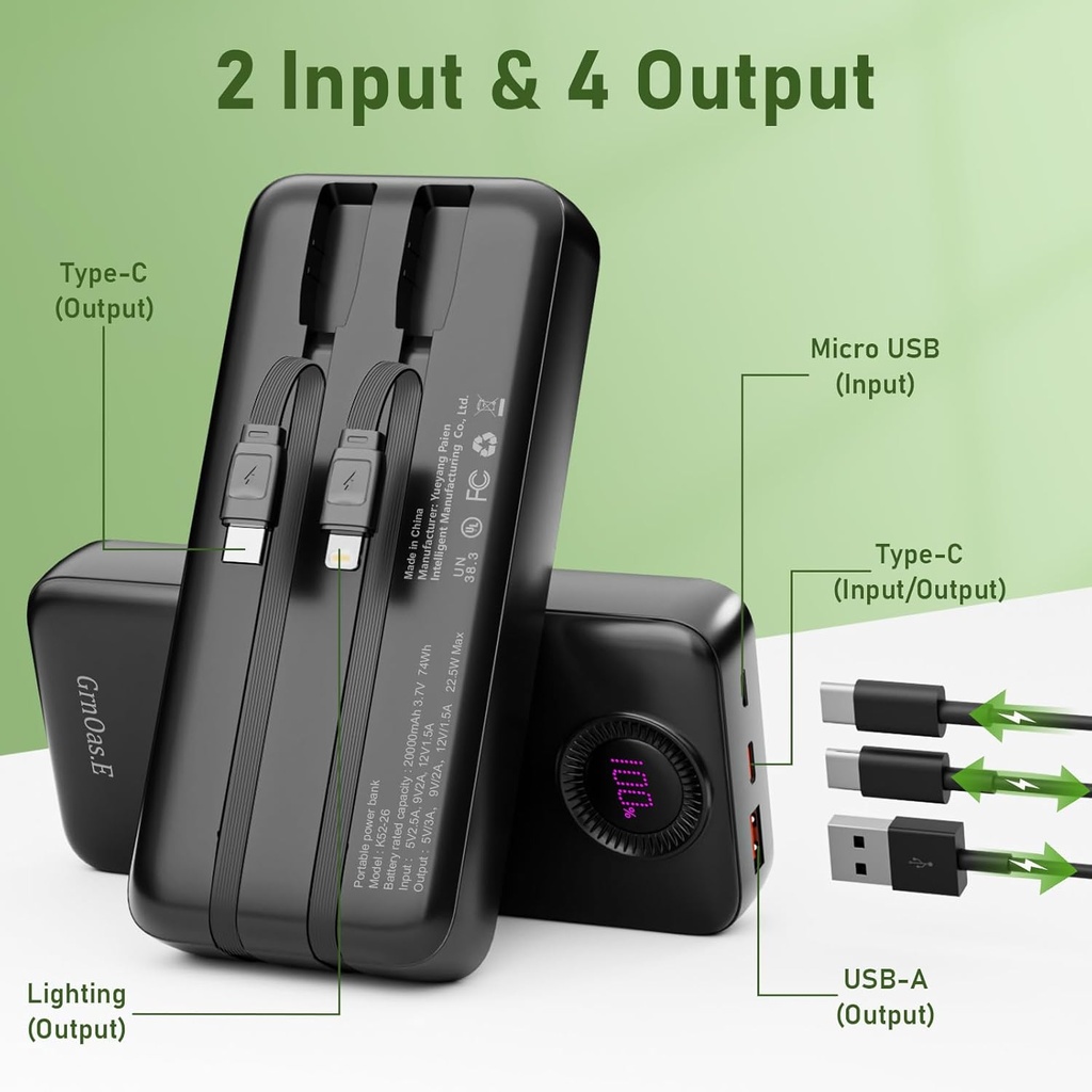 rnOas.E PowerBank 20000 mAh, carga rápida de 22.5W