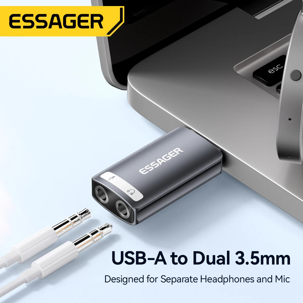 ESSAGER Tarjeta Sonido USB Puertos MIC/AUX