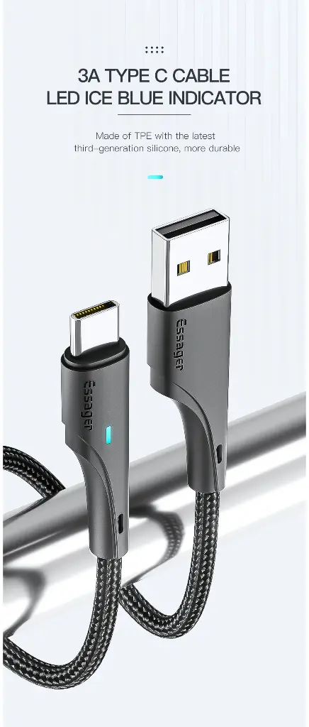ESSAGER Cable USB Tipo-C 1M 2.4A Carga Rapida/Datos LED