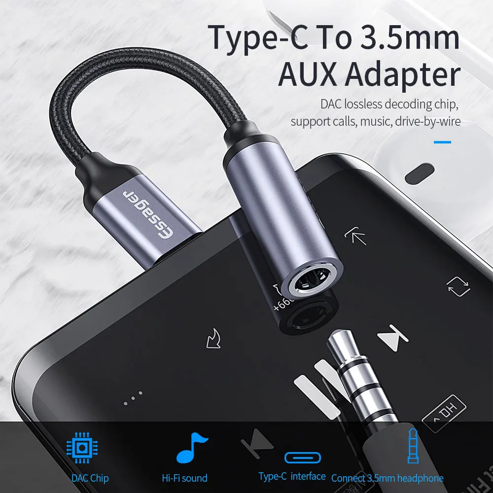 ESSAGER Adaptador Tipo-C a Jack 3.5mm Audio