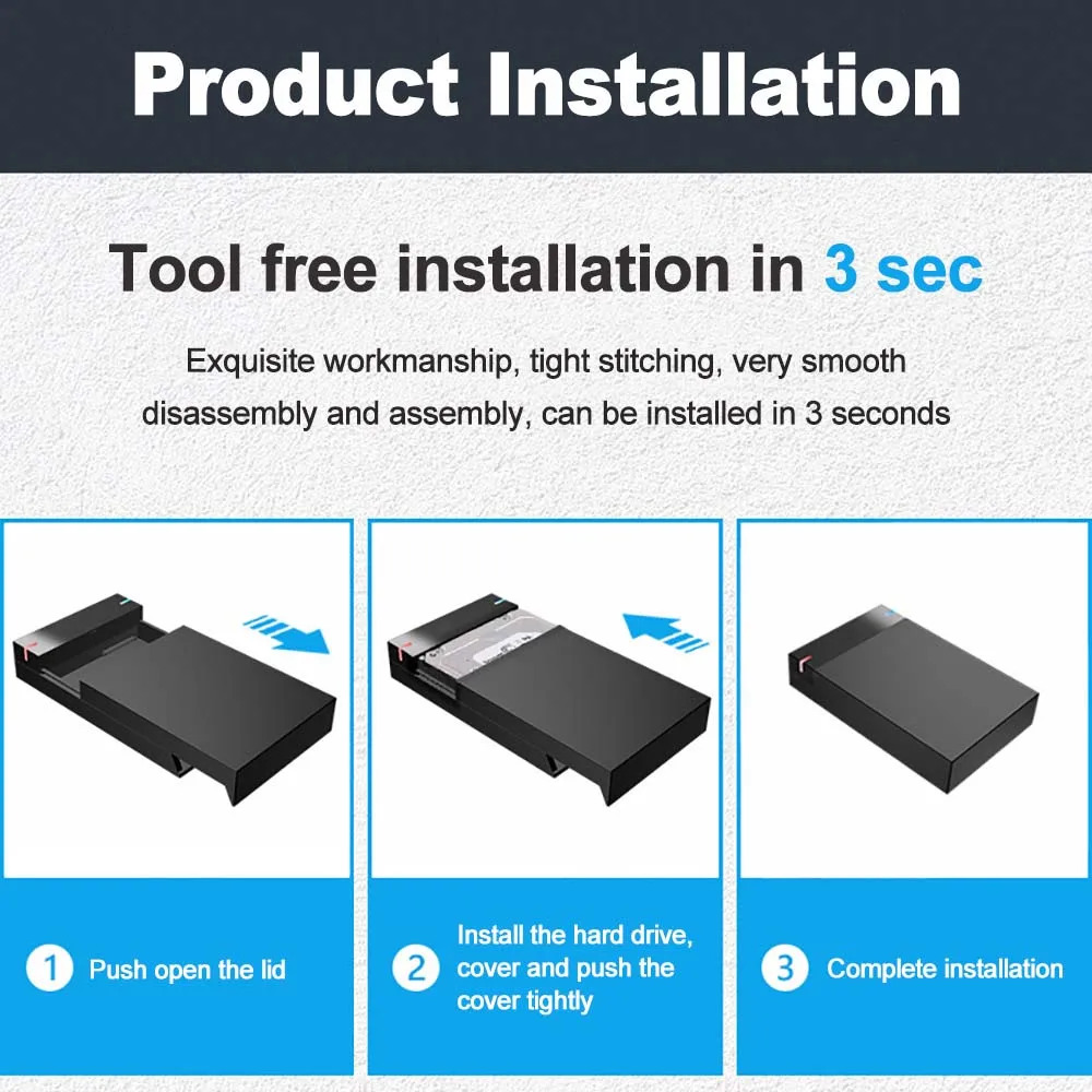 Case Disco Duro HDD/SSD 3.5" Externo con Soporte para Adaptador A/C