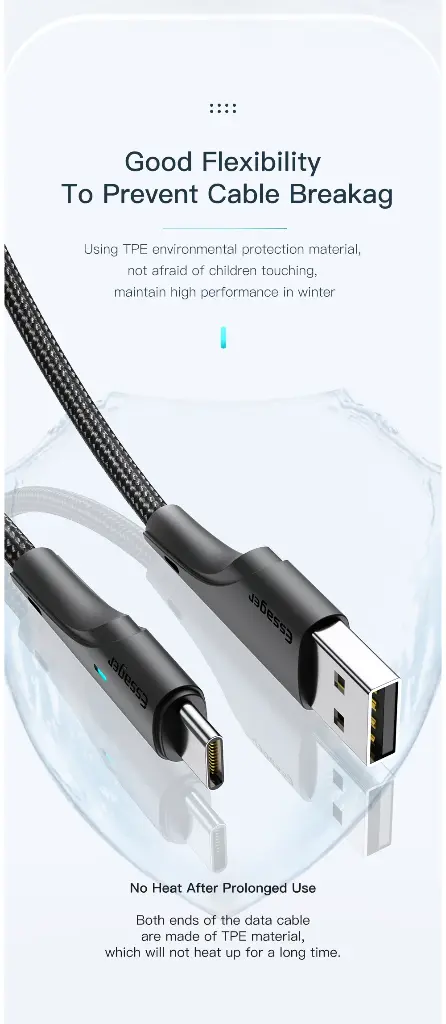 ESSAGER Cable USB Tipo-C 1M 2.4A Carga Rapida/Datos LED
