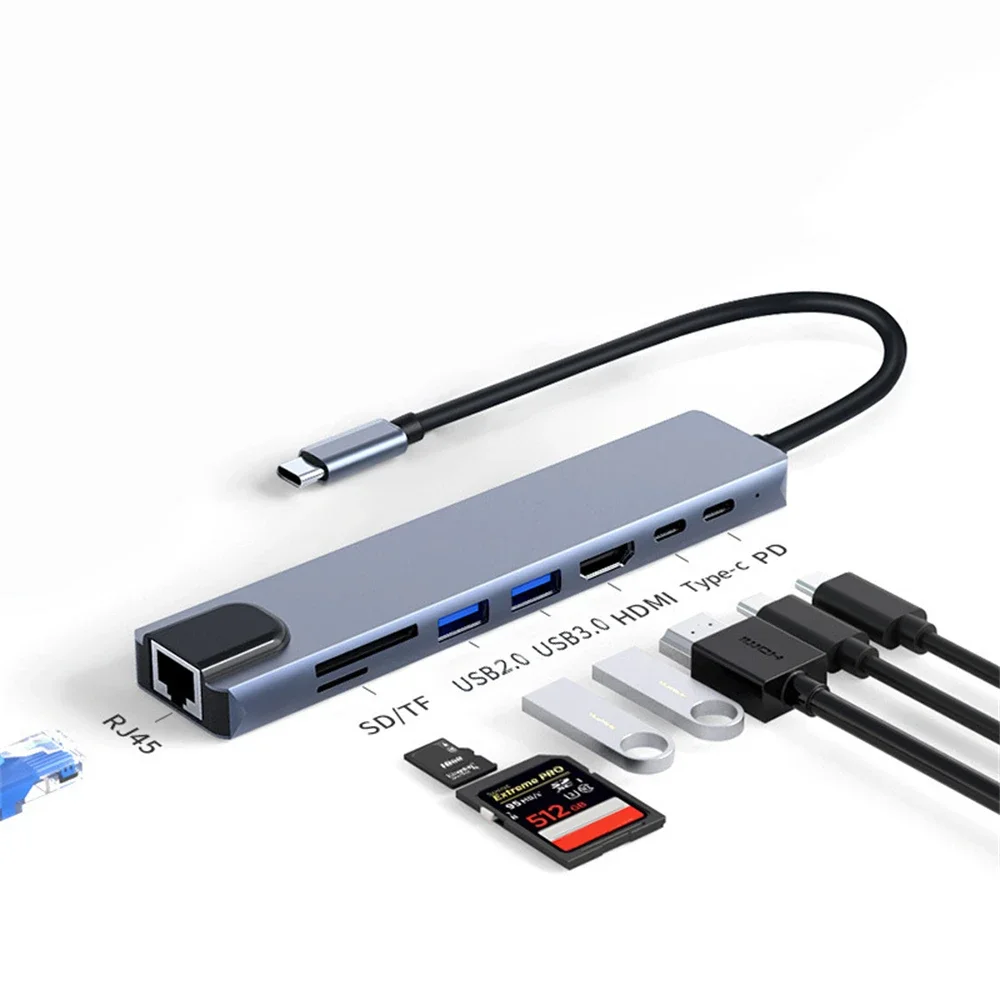 HUB USB  8 en 1 Tipo-C a USB/HDMI/RED/SD