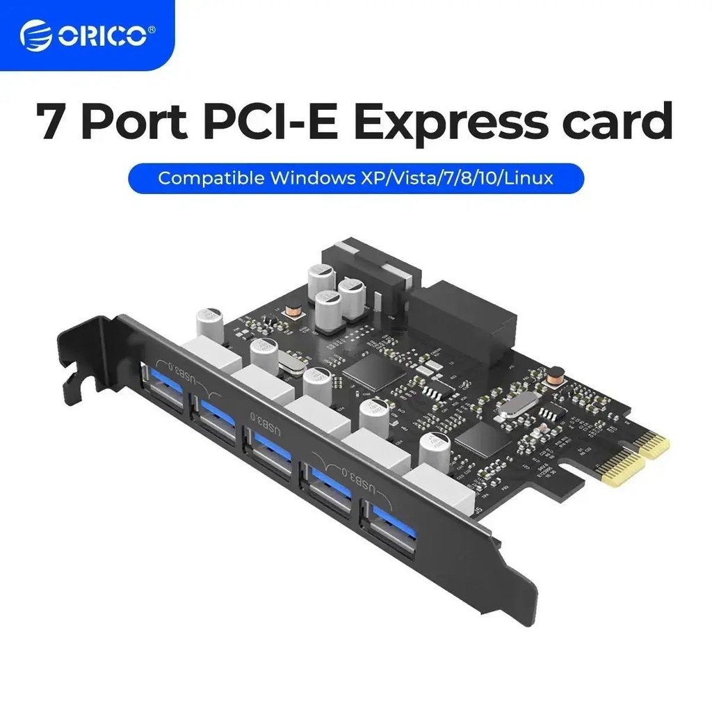 ORICO Tarjeta PCI-E SuperSpeed 7 Puertos USB 3.0 con adaptador 15pin SATA