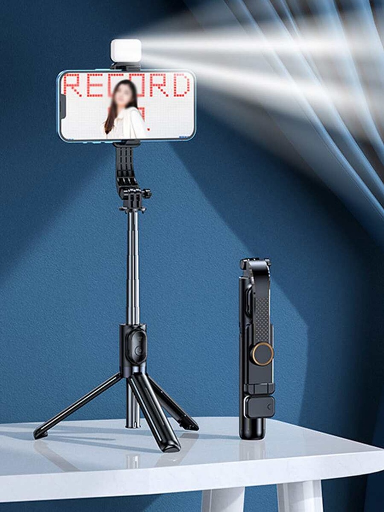 Palo Selfie para Celular Retractil con Luz Tenue y Control BT para Fotografias