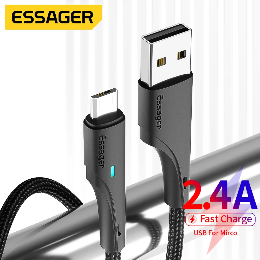 ESSAGER Cable USB Micro-USB 1M 2.4A Carga Rapida/Datos LED