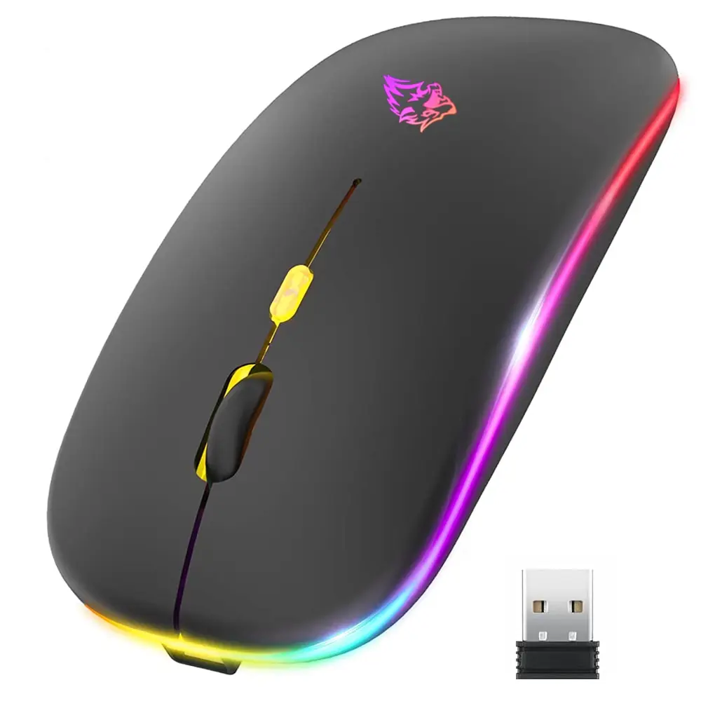 Mouse inalámbrico recargable BT/2,4GHz RGB ergonómico silencioso