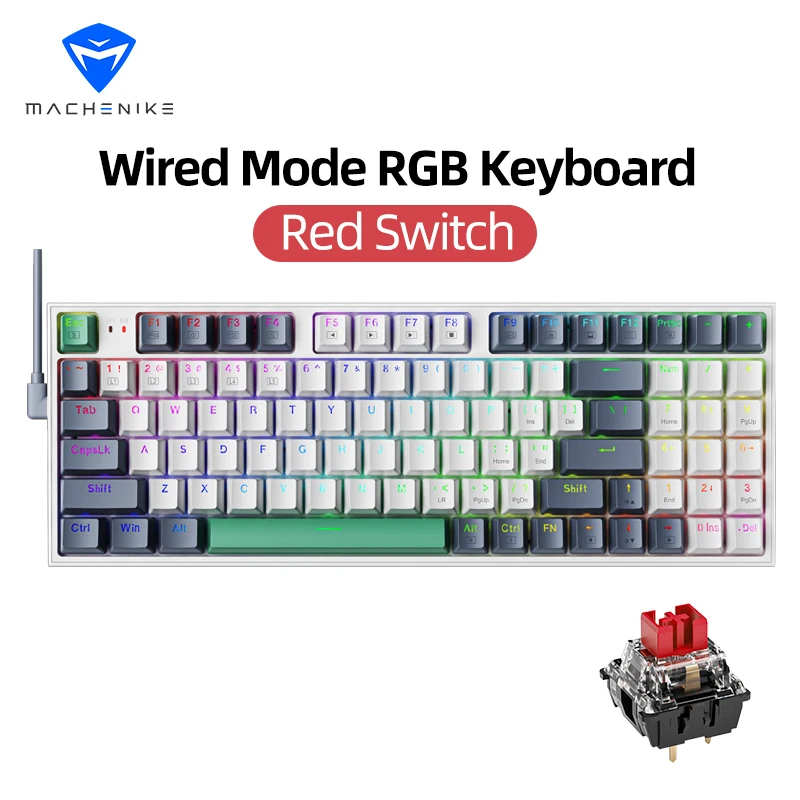 MACHENIKE Teclado Mecanico USB K500 94 Teclas Switch Rojo RGB Gaming