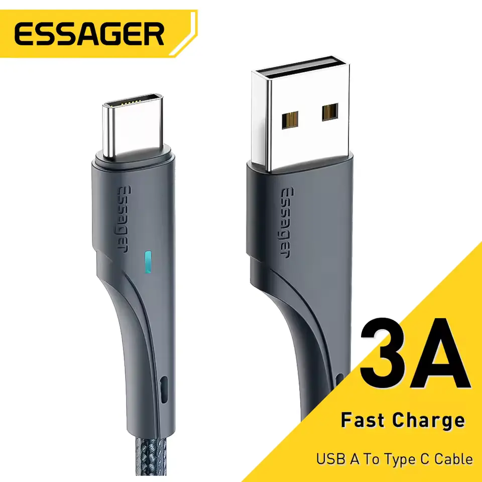 ESSAGER Cable USB Tipo-C 1M 2.4A Carga Rapida/Datos LED