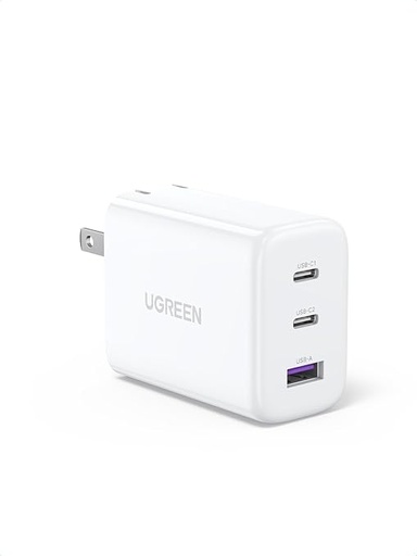 [CD275] UGREEN Cargador 65W 3Puertos 2Tipo-C/1USB Carga Rapida