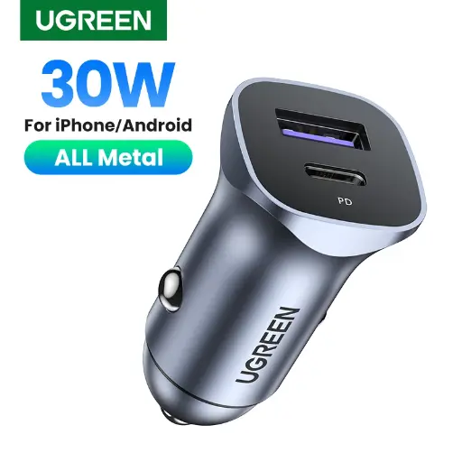 [722423] UGREEN Cargador de Auto 30W Carga Rapida 12/24V