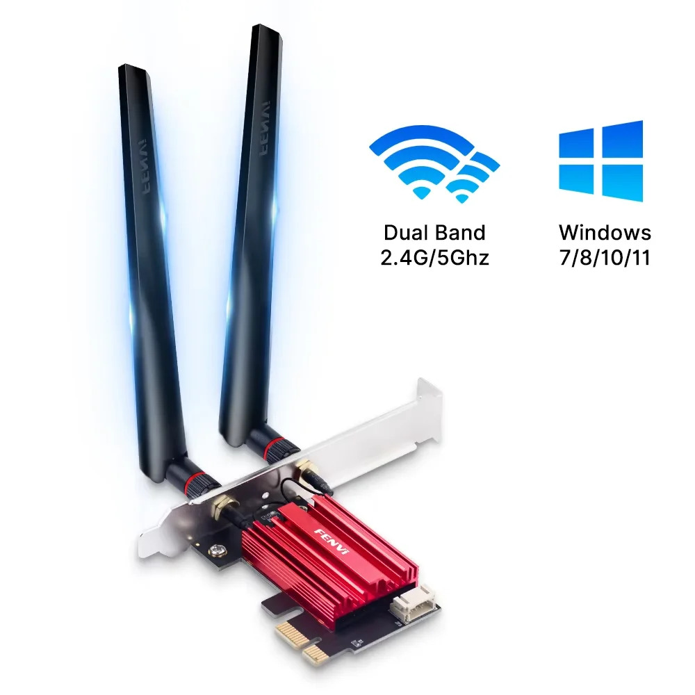 Adaptador Inalámbrico PCI-E Wi-Fi AC1200 Bluetooth 4.0 Banda Dual 2.4G/5GHz para PC de Escritorio
