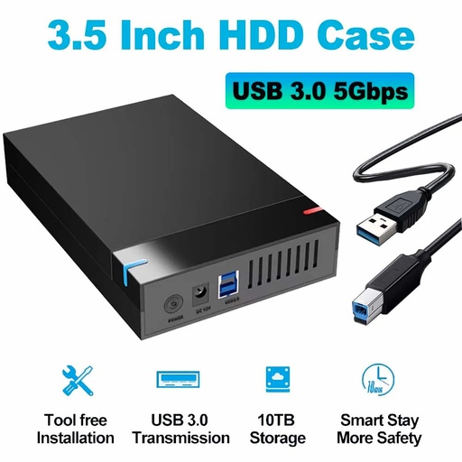 Case Disco Duro HDD/SSD 3.5" Externo con Soporte para Adaptador A/C
